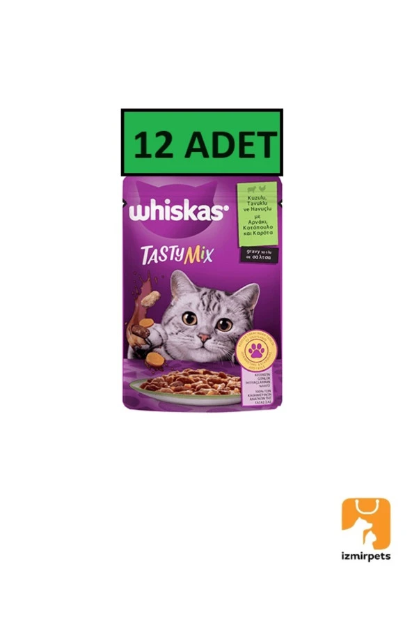 Tasty Mix Kuzulu,Tavuklu ve Havuçlu Yaş Kedi Maması 85 Gr X 12 ADET