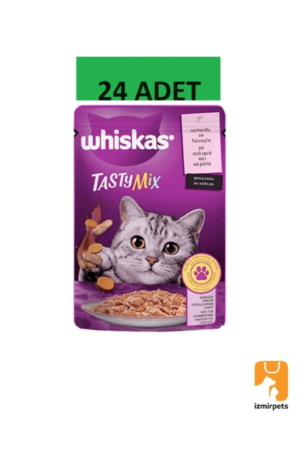 Pouch TastyMix Sos İçinde Somonlu ve Havuçlu Yetişkin Kedi Konservesi 85gr X 24 ADET
