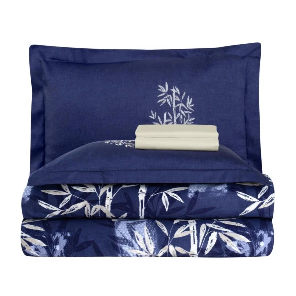 BASKILI SATEN ÇİFT KİŞİLİK NEVRESİM TAKIMI BAMBOO - Resim 5