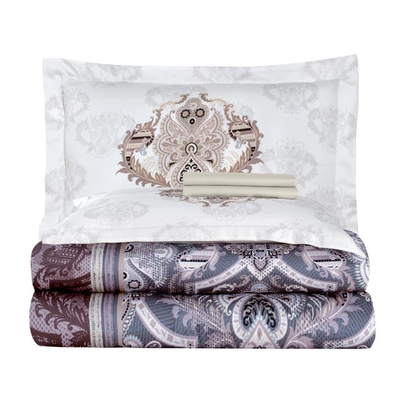 BASKILI SATEN ÇİFT KİŞİLİK NEVRESİM TAKIMI MARBELLA - Resim 4