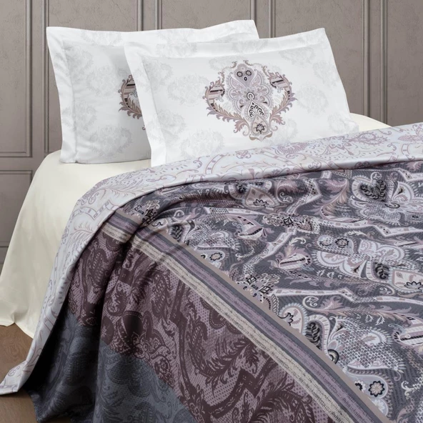 BASKILI SATEN ÇİFT KİŞİLİK NEVRESİM TAKIMI MARBELLA - Resim 2