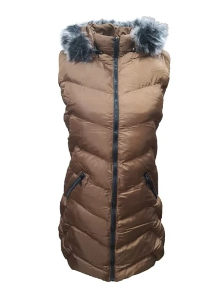 Ay Bilge A1006 Kadın Kapüşonlu Kürklü Kısa Şişme Yelek ürün görseli