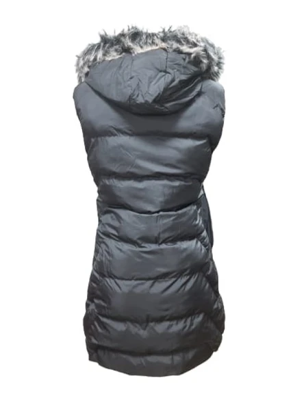 Ay Bilge A1006 Kadın Kapüşonlu Kürklü Kısa Şişme Yelek - Resim 4