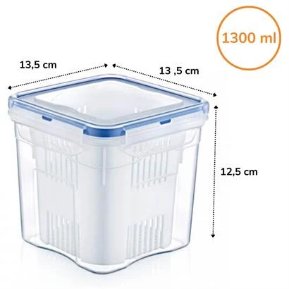 Saklama Kabı 1,3 Litre Kapasiteli Sızdırmaz Hava Geçirmez Klips Kapaklı Süzgeçli Zeytin Kabı - 3