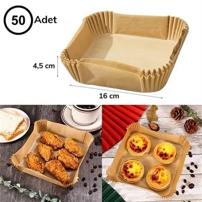 Petİnka® Air Fryer Pişirme Kağıdı Hava Fritöz Yağ Geçirmez Yapışmaz Kare Tabak Model 50 Adet