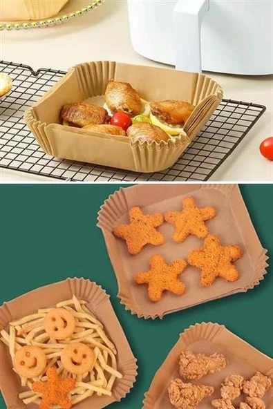 Air Fryer Pişirme Kağıdı Hava Fritöz Yağ Geçirmez Yapışmaz Kare Tabak Model 50 Adet - 10