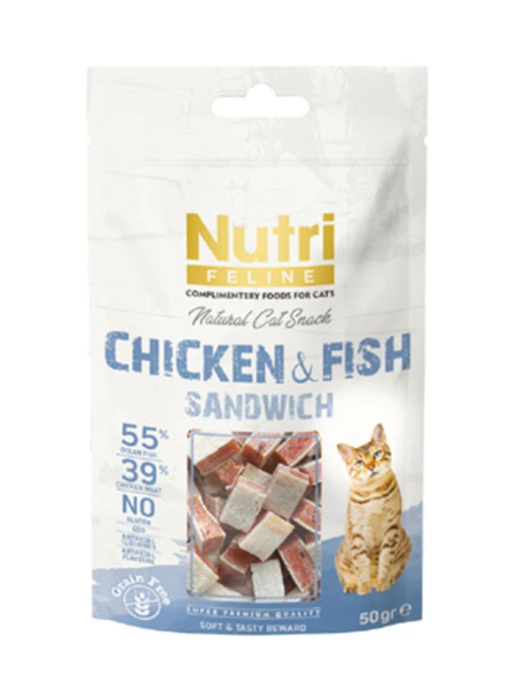 Nutri Feline Tahılsız 50 Gr Tavuk Balık Etli Sandvic Kedi Ödülü 12 Adet