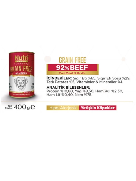 Adult %92 Sığır Etli Tahılsız  400Gr Yetişkin Köpek Yaş Maması 4 Adet - 3