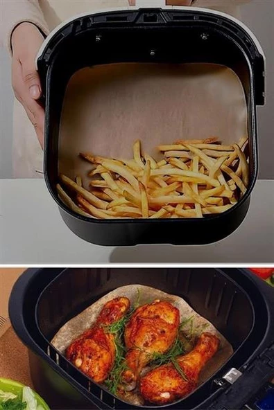 Air Fryer Pişirme Kağıdı Yağ Su Geçirmez Yapışmaz Deliksiz Düz Kare Model 50 Adet - 10