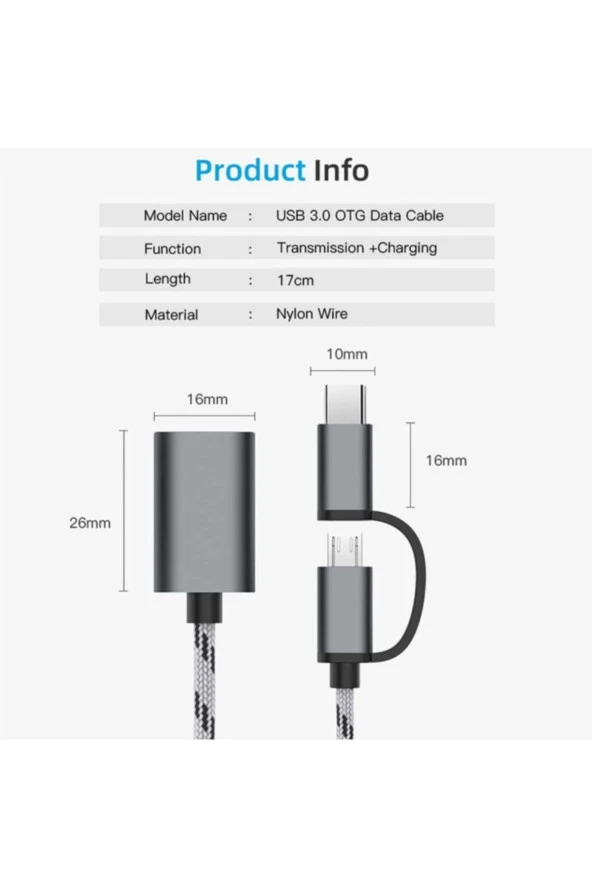 Ancheyn USB 3.0 OTG To Type C Micro USB Data Şarj Çevirici Dönüştürücü Adaptör 4901 - Resim 7
