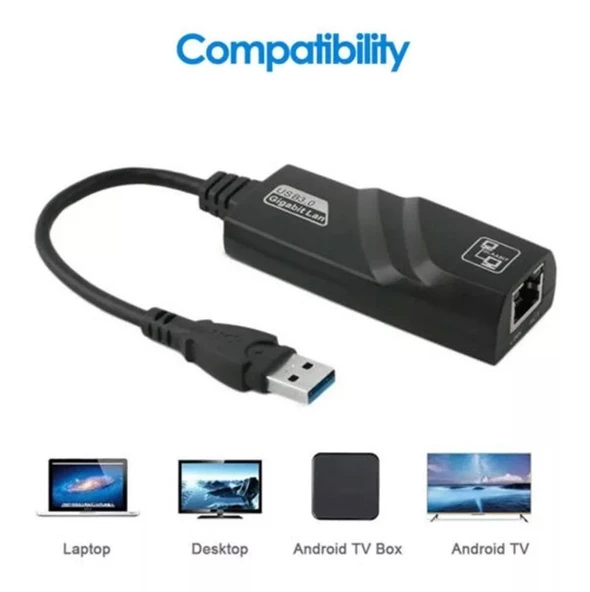 USB 3.0 To ETHERNET 1000 Mbps Gigabit İnternet Ag Adaptörü ADSL  ÇEVİRİCİ LAPTOP PC BİLGİSAYAR NETWORK - 4939 - Resim 4