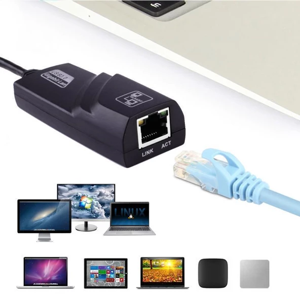 USB 3.0 To ETHERNET 1000 Mbps Gigabit İnternet Ag Adaptörü ADSL  ÇEVİRİCİ LAPTOP PC BİLGİSAYAR NETWORK - 4939