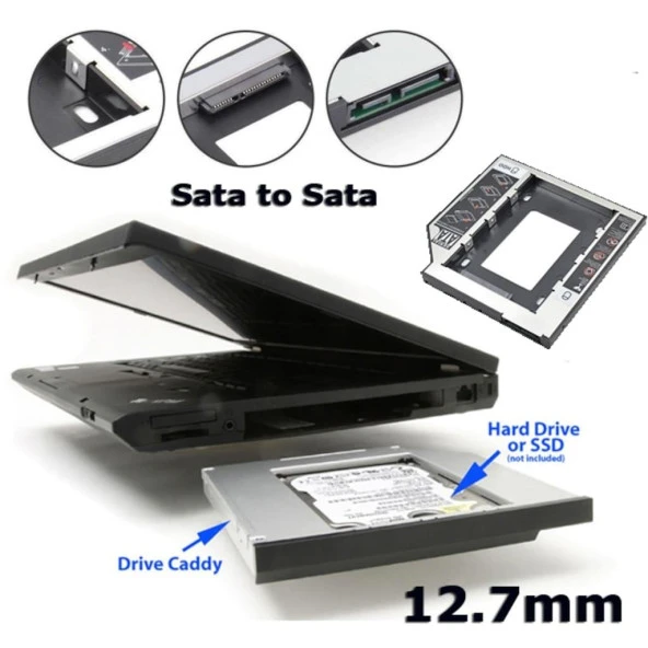 12.7mm HDD Caddy DVD SSD Kutu Sata CD KIZAK İKİNCİ HARDDISK LAPTOP NOTEBOOK - 4717 - 6