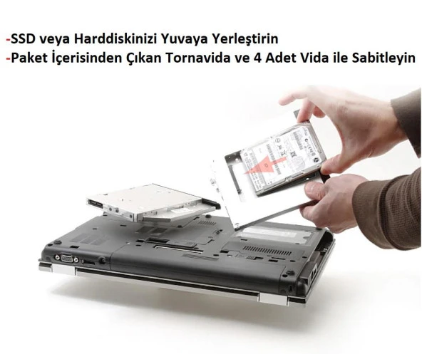 Harddisk Kutusu 9.5mm Slim Kızak Caddy Laptop DVD to SSD HDD Sata - 4716 - 6