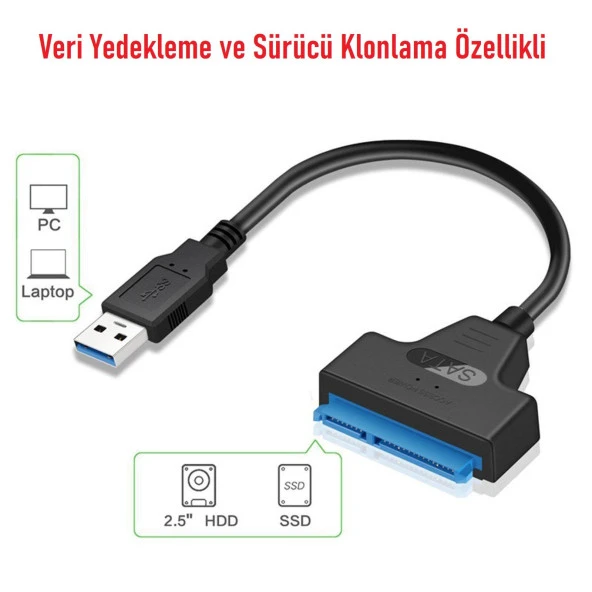 Usb 3.0 Yüksek Hızlı 2.5 İnç SATA SSD ve HDD Harddisk Kablosu 15 + 7 Pin 4469