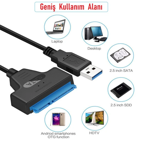 Ancheyn Usb 3.0 Yüksek Hızlı 2.5 İnç SATA SSD ve HDD Harddisk Kablosu 15 + 7 Pin 4469 - Resim 4