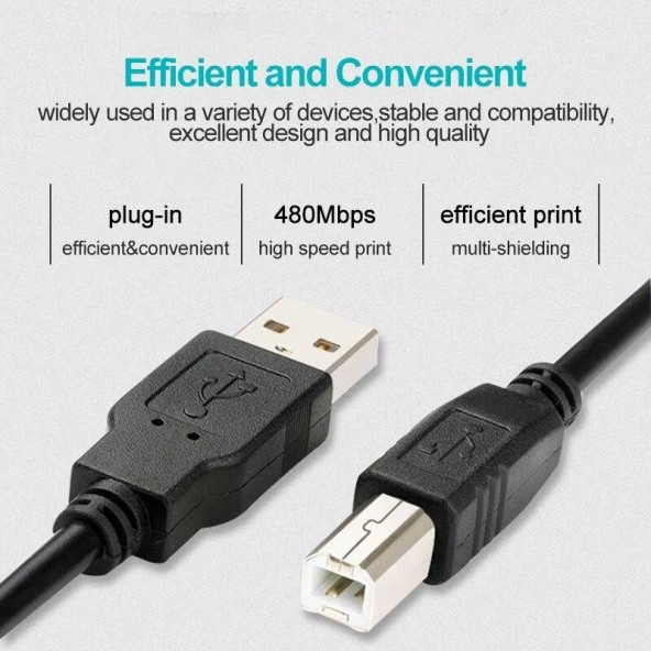 USB Yazıcı Printer Arabağlantı Kablosu USB 2.0 Yüksek Hız 1.5 Mt - 4951 - Resim 4