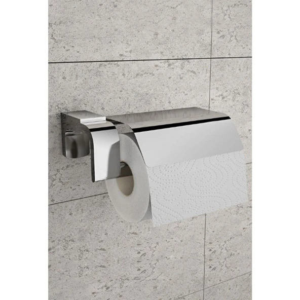 Tuvalet Kağıtlık Aparat WC Kağıt Standı Kapaklı Paslanmaz Metal Sağlam Kaliteli Krom - 4
