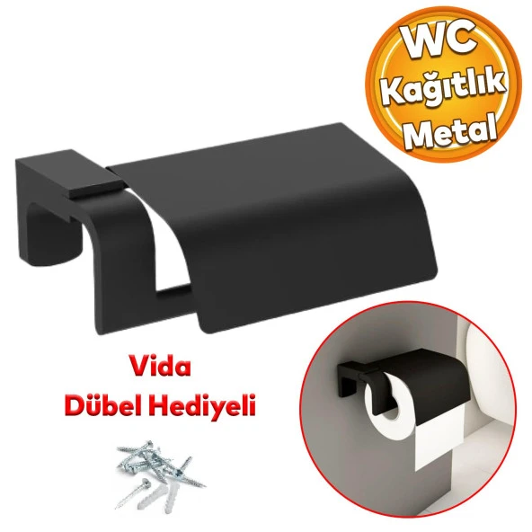 WC Kağıt Standı Kapaklı Tuvalet Kağıtlık Aparat Paslanmaz Metal Sağlam Kaliteli Siyah