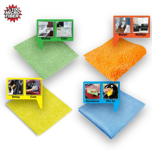 Araba Araç Otomobil Oto Ev Zemin Parke Kurulama Temizleme Mikrofiber Bez Kutulu 4lü Set - 2