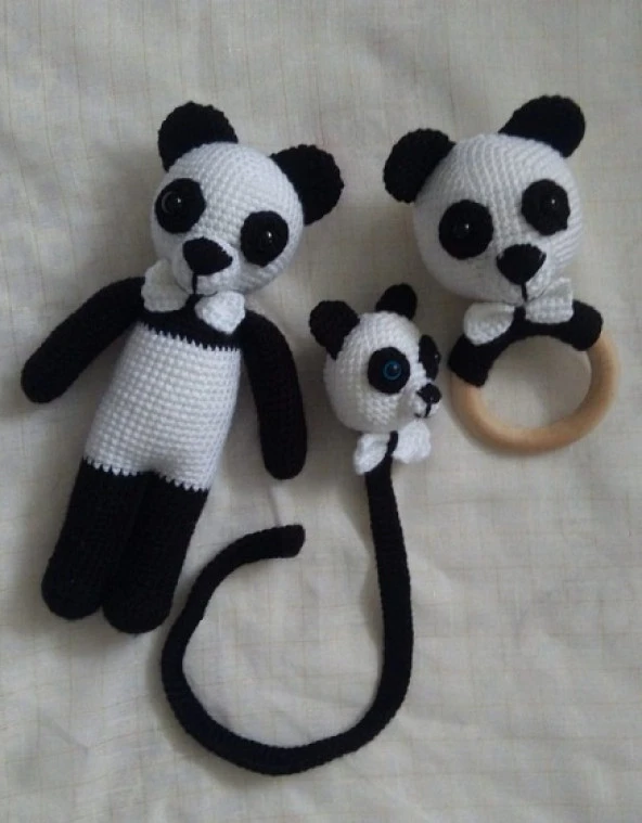 Sevimli Panda Yeni Doğan Seti Amigurumi Organik Oyuncak - 1