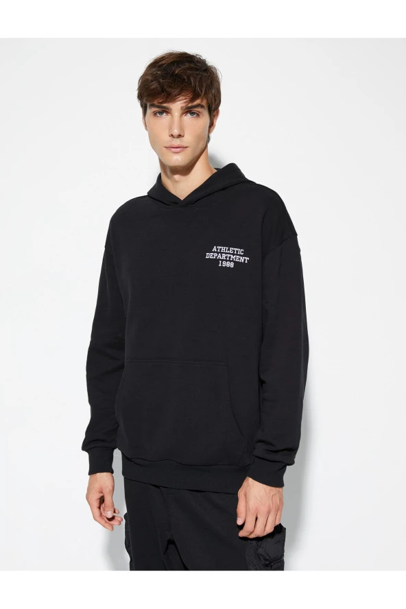 Kolej Sweatshirt Kapşonlu Baskılı Kanguru Cep Detaylı Şardonlu - 3