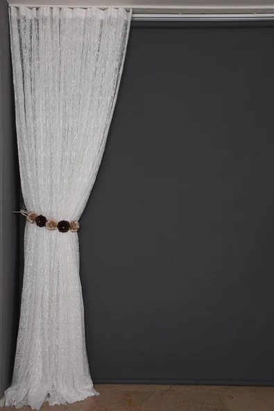 ÖRÜMCEK TÜL KIRIK BEYAZ RENK TEK KANAT Hazır dikilmiş Pileli Fon Perde 300*260 cm - Resim 4