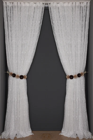 ÖRÜMCEK TÜL KIRIK BEYAZ RENK TEK KANAT Hazır dikilmiş Pileli Fon Perde 300*260 cm - Resim 6