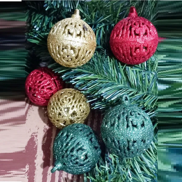 VIP DELUXE 6 ADET 6 CM PARLAK SİMLİ RENKLİ TOP YILBAŞI AĞACI SÜSLERİ NOEL AĞACI SÜSLERİ TOP SÜSLER ürün görseli