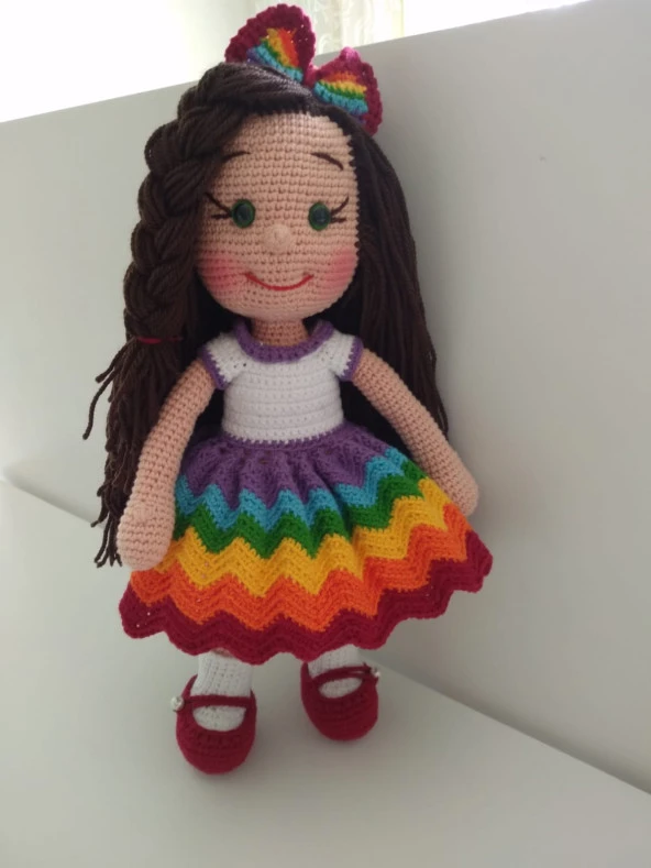 Zikzak Elbiseli Kız Amigurumi Organik Oyuncak - 2