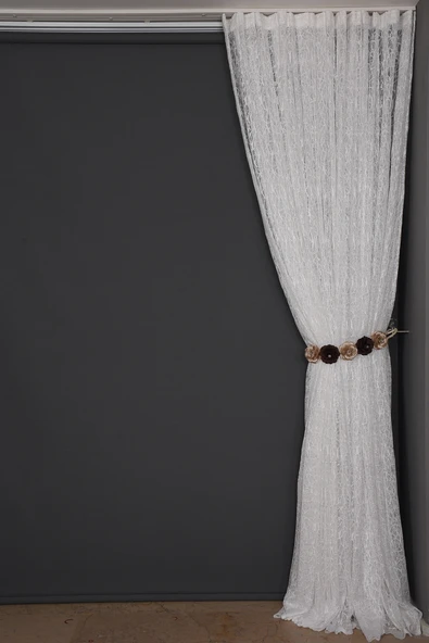 ÖRÜMCEK TÜL KIRIK BEYAZ RENK TEK KANAT Hazır dikilmiş Pileli Fon Perde 300*260 cm - Resim 5