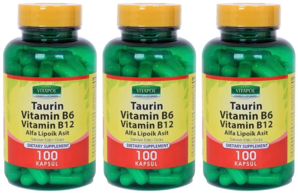 Vitapol Taurine 500 Mg Taurin 3x100 Kapsül Alpha Lipoic Acid Vitamin B6 Vitamin B12 Vitamini