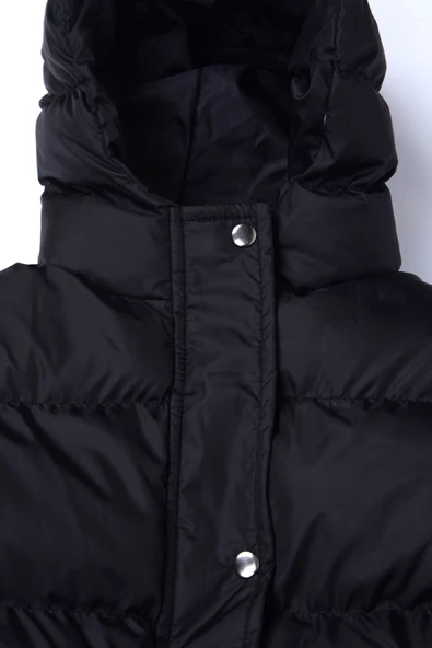 Hanece Kids 723276 9-13 Yaş Siyah Çıtçıtlı Kız Çocuk Şişme Mont - 2