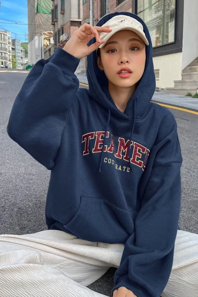 Unisex Teamed Baskılı Oversize Sweatshirt