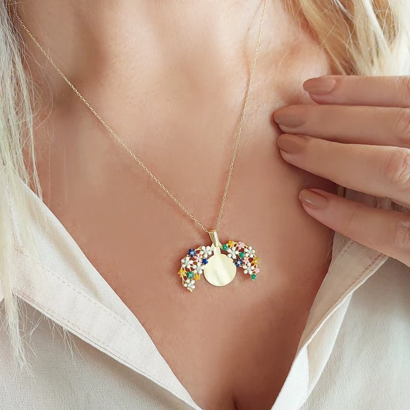 Vaoov 925 Ayar Gümüş Açılan İsimli Gold Çiçek Kolye ürün görseli