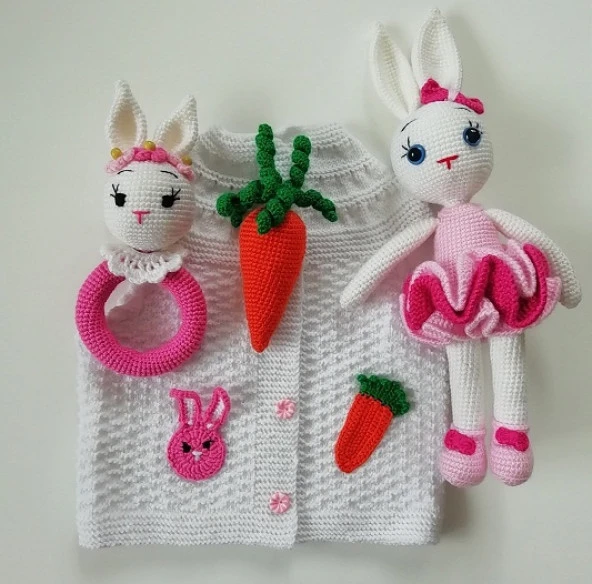 Havuçlu Tavşan Set Amigurumi Organik Oyuncak - 1