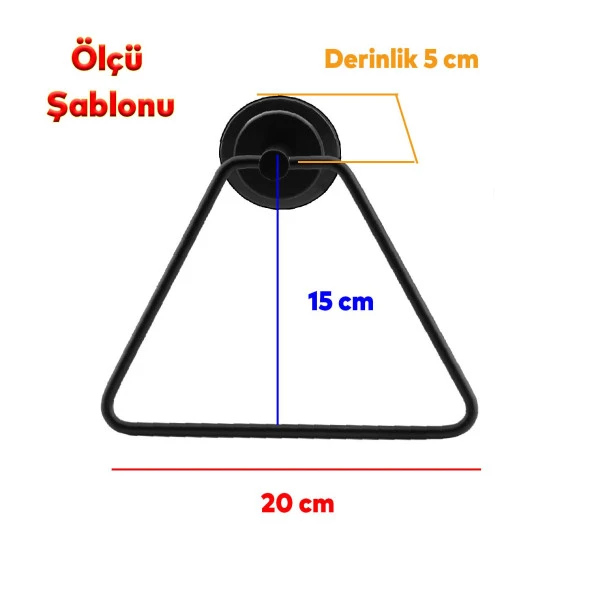 Yapışkanlı Lavabo Banyo Mutfak Bez Havlu Standı Askısı Paslanmaz Metal Siyah Bez Havluluk Üçgen - Resim 2