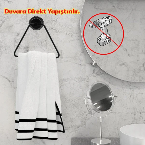 Yapışkanlı Lavabo Banyo Mutfak Bez Havlu Standı Askısı Paslanmaz Metal Siyah Bez Havluluk Üçgen - Resim 3