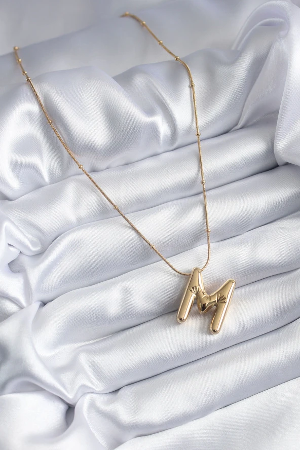 316L Çelik Gold Renk Bubble "M" Harf Model Kadın Kolye - 2