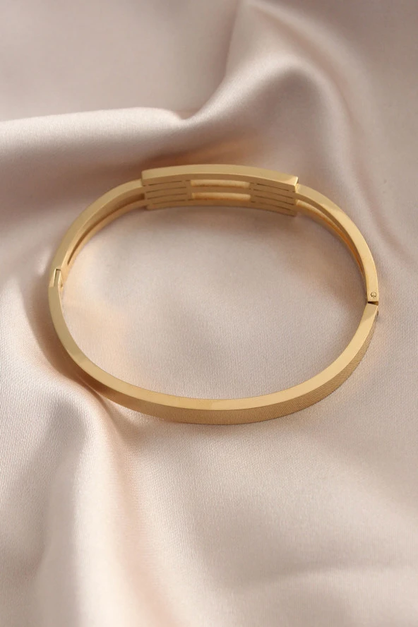 Çelik Gold Renk Kaburga Model Kelepçe Kadın Bileklik - Resim 2