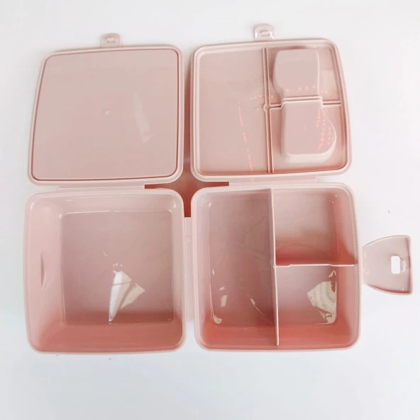 beslenme kabı beslenme kutusu  4 bölmeli 14x14x10 cm - Resim 3