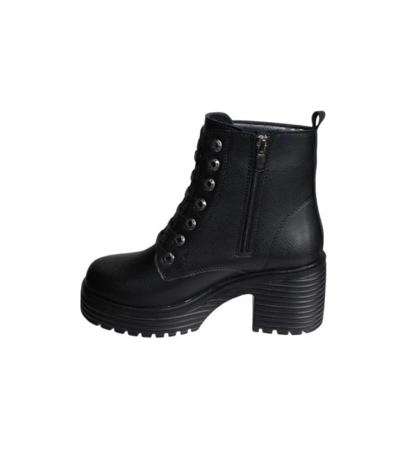 YAZKIŞ Kadın Siyah Ten 7cm Kalın platform Topuk Bağcıklı Fermuarlı 13cm Bilek Boyu Topuklu Bot - 9