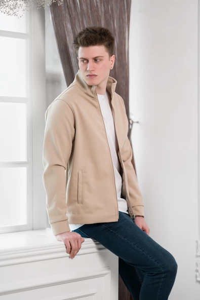 FBI Slimfit Dik Yaka Fermuar Kapamalı Yan Cepli Astarsız Erkek Kaşe Mont - 3