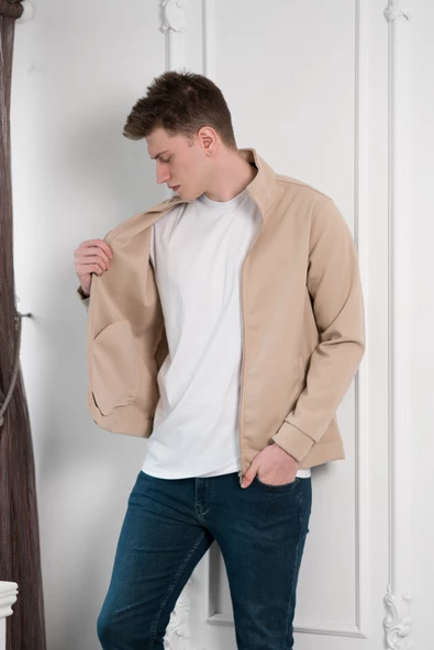 FBI Slimfit Dik Yaka Fermuar Kapamalı Yan Cepli Astarsız Erkek Kaşe Mont - 4