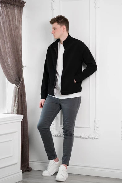 FBI Slimfit Dik Yaka Fermuar Kapamalı Yan Cepli Astarsız Erkek Kaşe Mont - 6