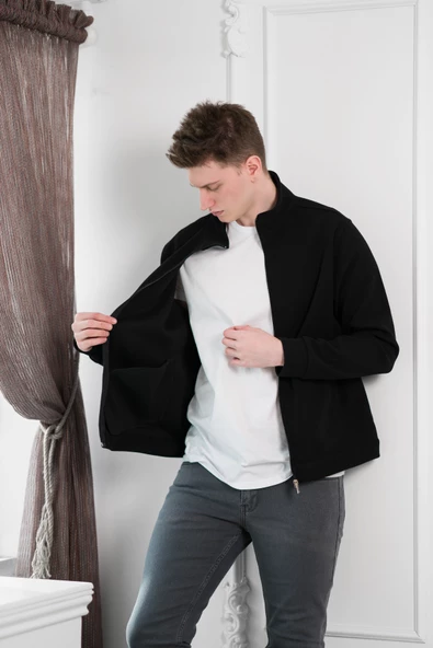 FBI Slimfit Dik Yaka Fermuar Kapamalı Yan Cepli Astarsız Erkek Kaşe Mont - 7