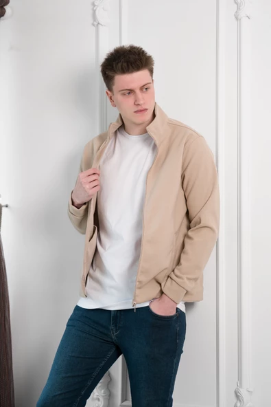 FBI Slimfit Dik Yaka Fermuar Kapamalı Yan Cepli Astarsız Erkek Kaşe Mont - 2