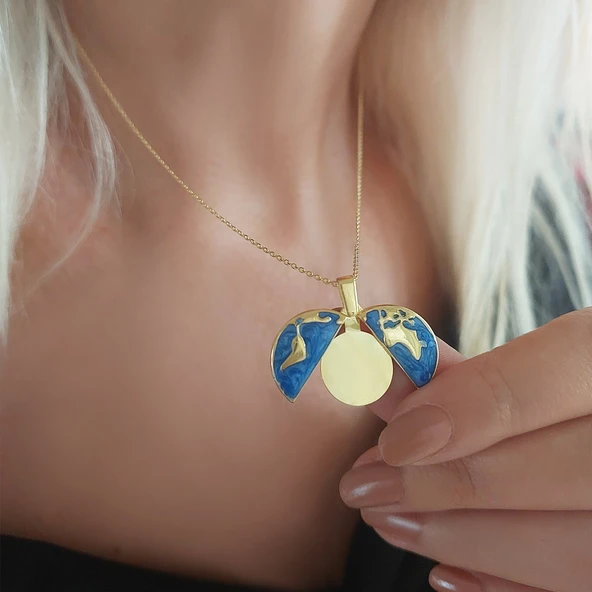 Vaoov 925 Ayar Gümüş İsimli Gold Açılan Dünya Kolye ürün görseli