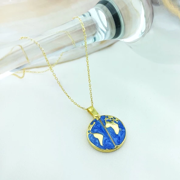 Vaoov 925 Ayar Gümüş İsimli Gold Açılan Dünya Kolye - Resim 5