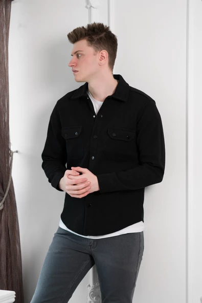 FBI Slimfit Çift Kapak Cepli Çıtçıt Kapamalı Erkek Kaşe Gömlek - 8